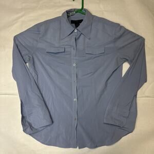 Express Stretch Fitted Solid Button Shirt Blue Dress Shirt women's 9/10